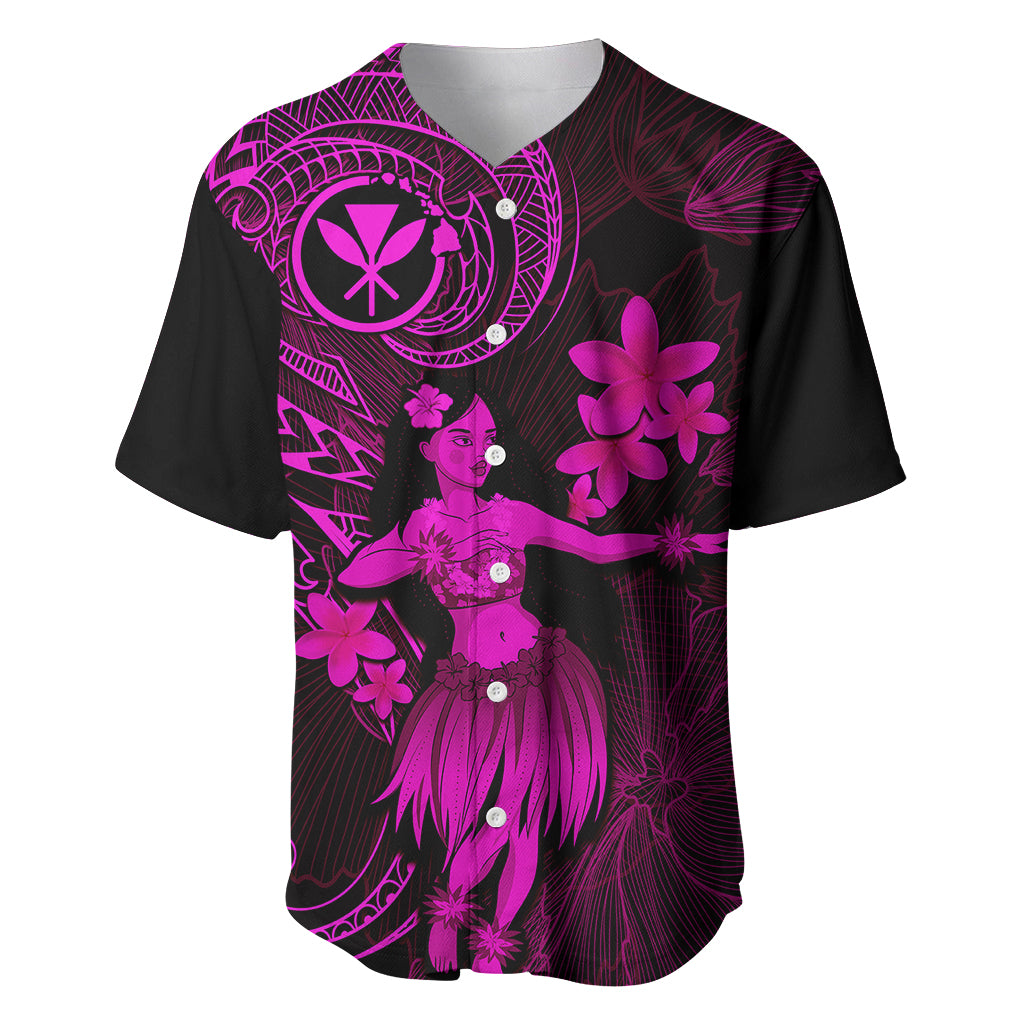 Hawaii Baseball Jersey Hula Girl Mix Polynesian Plumeria Pink Version - Wonder Print Shop