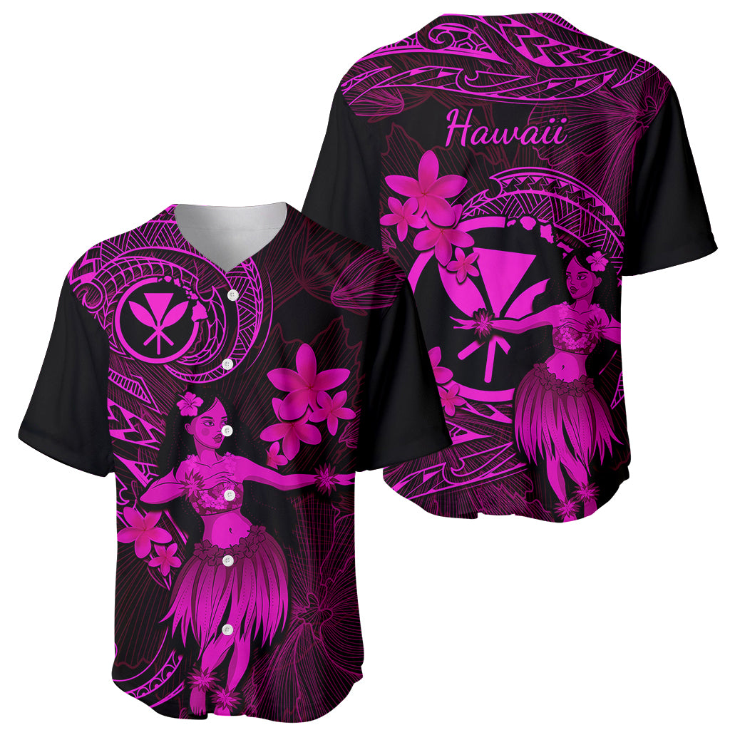 Hawaii Baseball Jersey Hula Girl Mix Polynesian Plumeria Pink Version - Wonder Print Shop