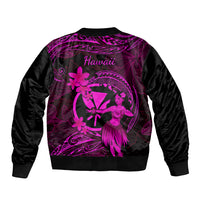 Hawaii Bomber Jacket Hula Girl Mix Polynesian Plumeria Pink Version - Wonder Print Shop