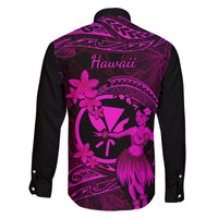 Hawaii Family Matching Long Sleeve Bodycon Dress and Hawaiian Shirt Hula Girl Mix Polynesian Plumeria Pink Version - Wonder Print Shop