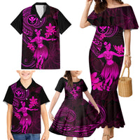 Hawaii Family Matching Mermaid Dress and Hawaiian Shirt Hula Girl Mix Polynesian Plumeria Pink Version - Wonder Print Shop