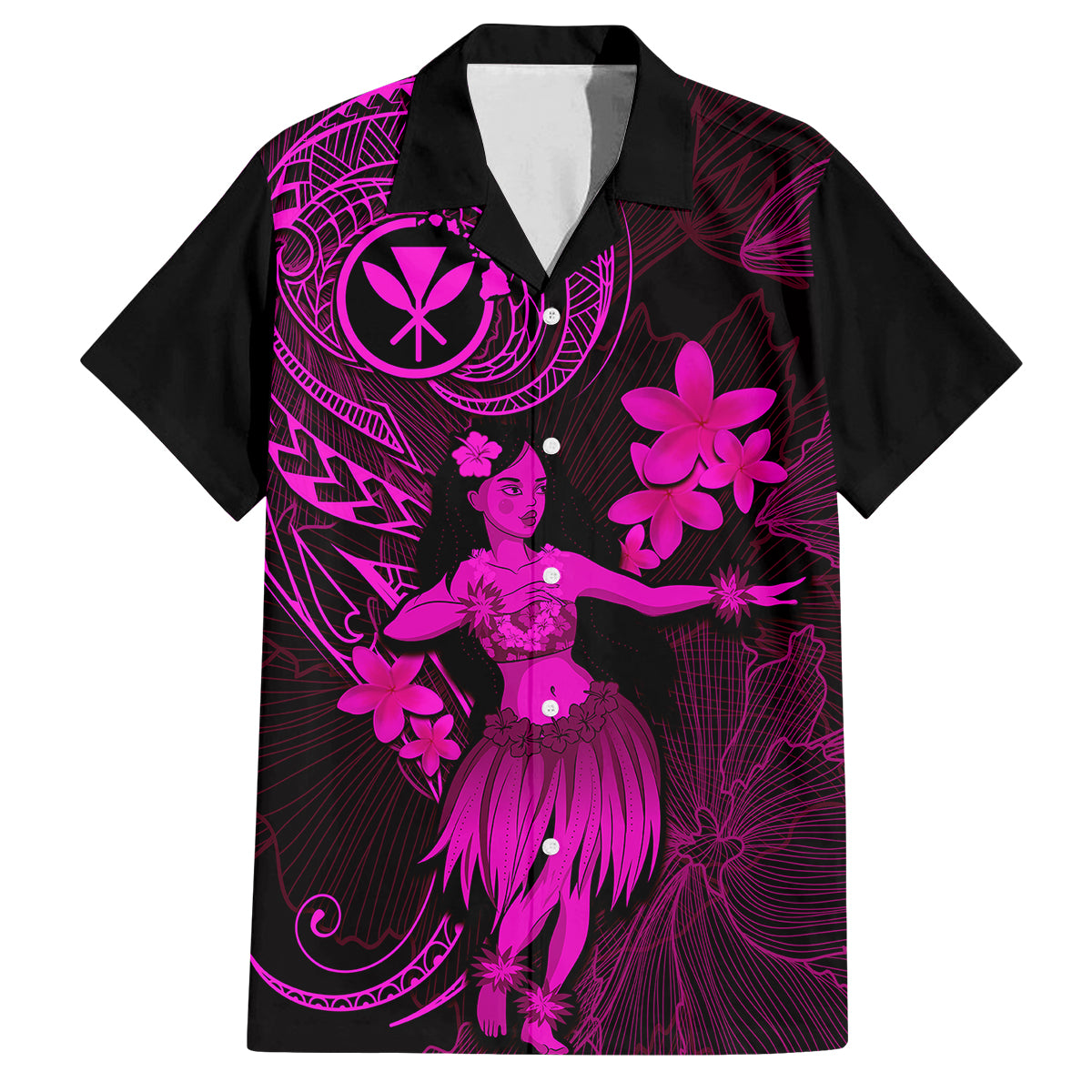 Hawaii Family Matching Short Sleeve Bodycon Dress and Hawaiian Shirt Hula Girl Mix Polynesian Plumeria Pink Version - Wonder Print Shop