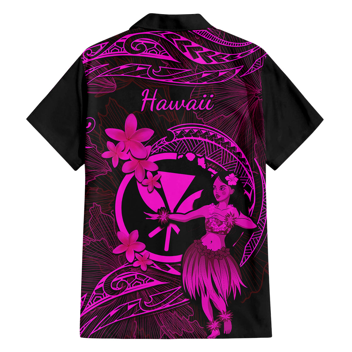 Hawaii Family Matching Short Sleeve Bodycon Dress and Hawaiian Shirt Hula Girl Mix Polynesian Plumeria Pink Version - Wonder Print Shop