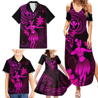 Hawaii Family Matching Summer Maxi Dress and Hawaiian Shirt Hula Girl Mix Polynesian Plumeria Pink Version - Wonder Print Shop