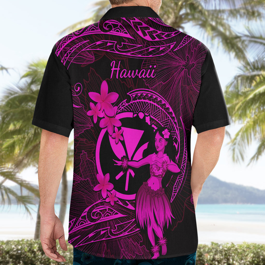 Hawaii Hawaiian Shirt Hula Girl Mix Polynesian Plumeria Pink Version - Wonder Print Shop
