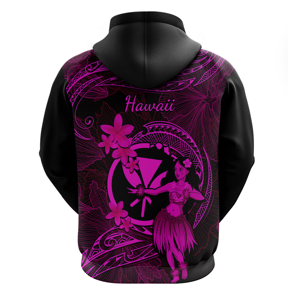 Hawaii Hoodie Hula Girl Mix Polynesian Plumeria Pink Version - Wonder Print Shop