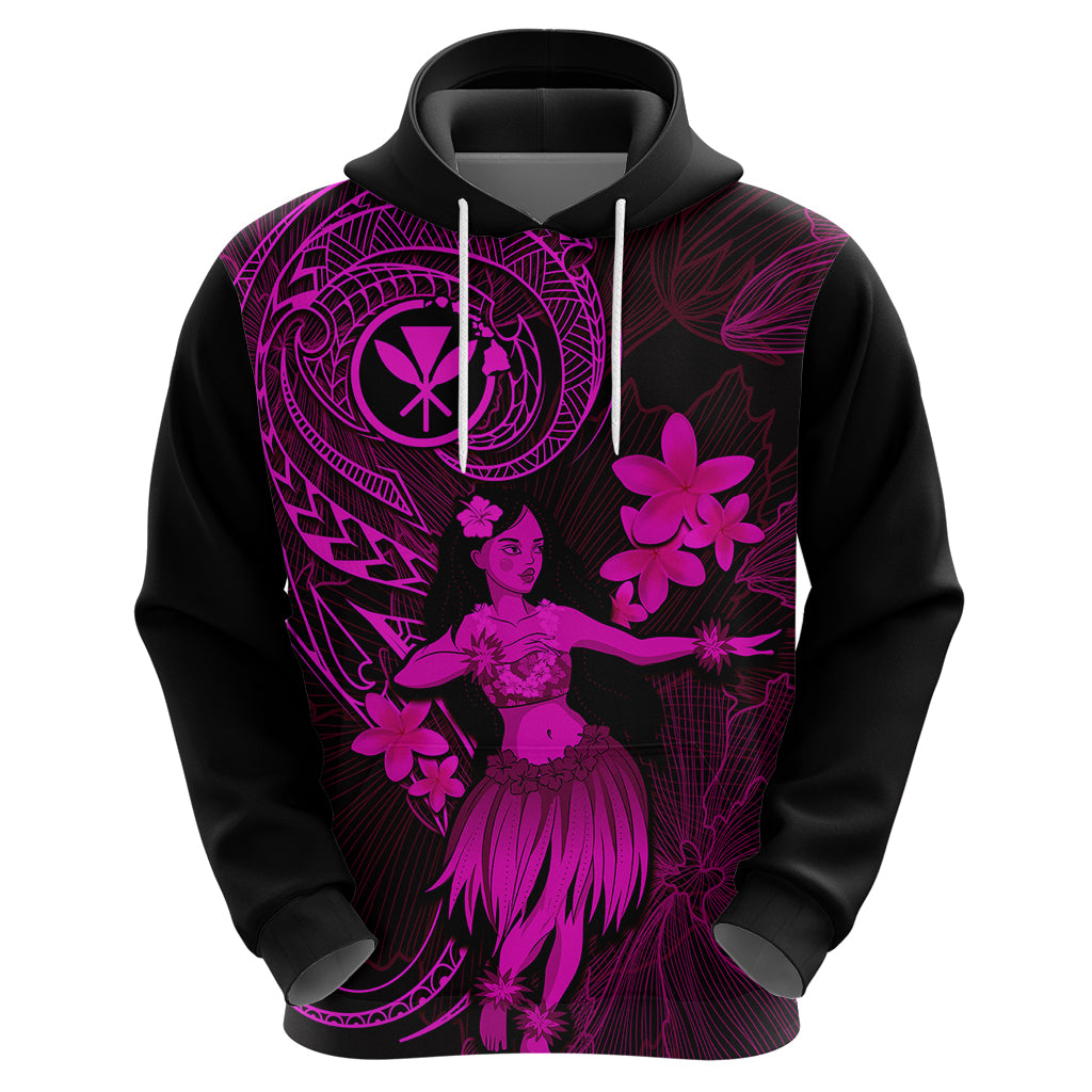 Hawaii Hoodie Hula Girl Mix Polynesian Plumeria Pink Version - Wonder Print Shop