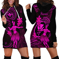 Hawaii Hoodie Dress Hula Girl Mix Polynesian Plumeria Pink Version - Wonder Print Shop