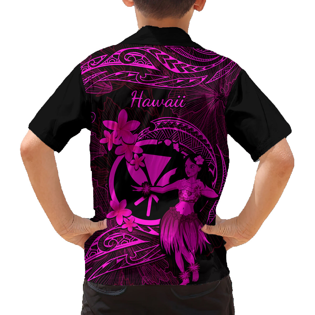 Hawaii Kid Hawaiian Shirt Hula Girl Mix Polynesian Plumeria Pink Version - Wonder Print Shop