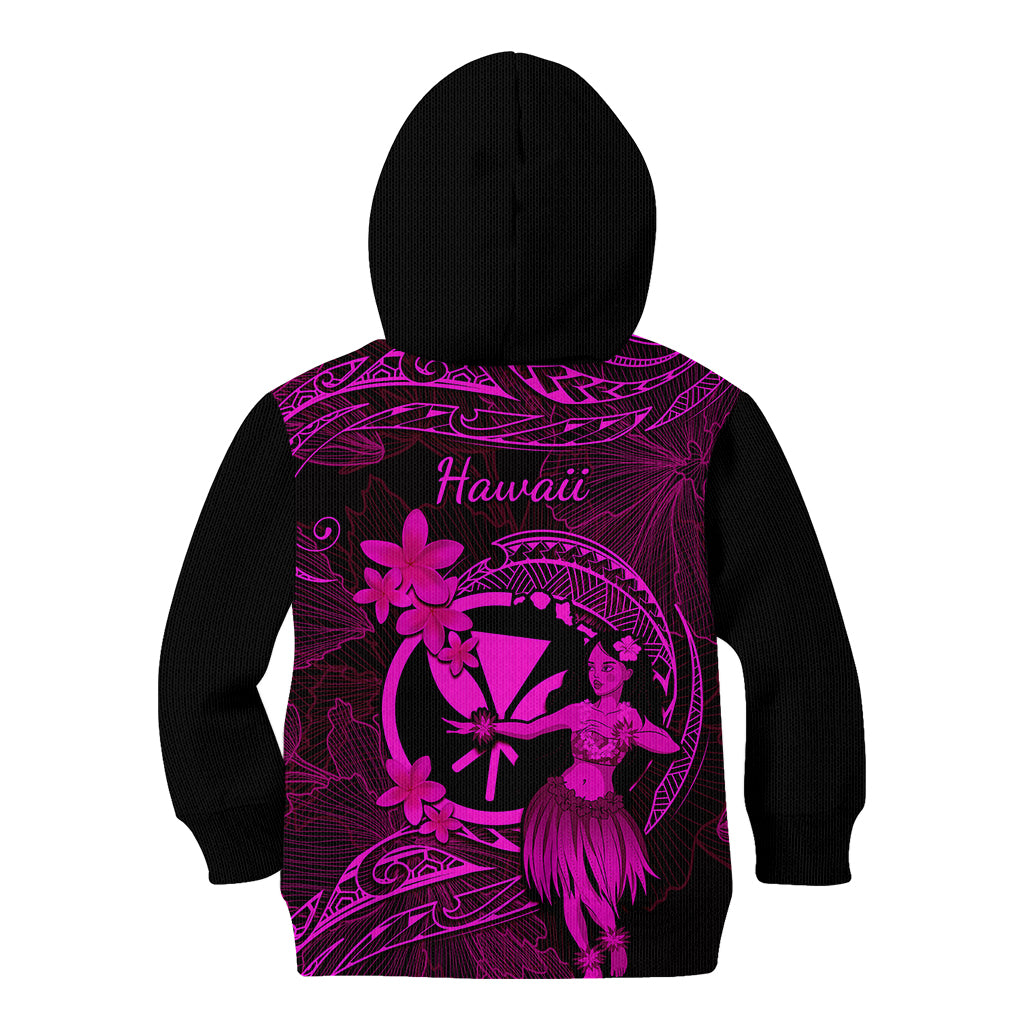 Hawaii Kid Hoodie Hula Girl Mix Polynesian Plumeria Pink Version - Wonder Print Shop