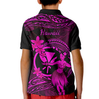 Hawaii Kid Polo Shirt Hula Girl Mix Polynesian Plumeria Pink Version - Wonder Print Shop