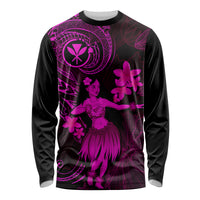 Hawaii Long Sleeve Shirt Hula Girl Mix Polynesian Plumeria Pink Version - Wonder Print Shop