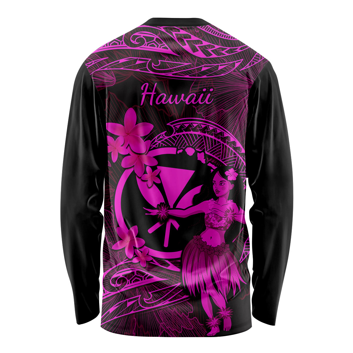 Hawaii Long Sleeve Shirt Hula Girl Mix Polynesian Plumeria Pink Version - Wonder Print Shop