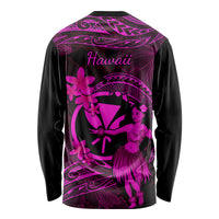 Hawaii Long Sleeve Shirt Hula Girl Mix Polynesian Plumeria Pink Version - Wonder Print Shop