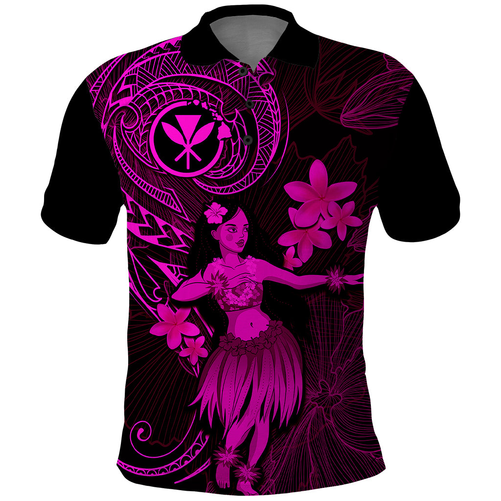 Hawaii Polo Shirt Hula Girl Mix Polynesian Plumeria Pink Version - Wonder Print Shop