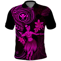 Hawaii Polo Shirt Hula Girl Mix Polynesian Plumeria Pink Version - Wonder Print Shop
