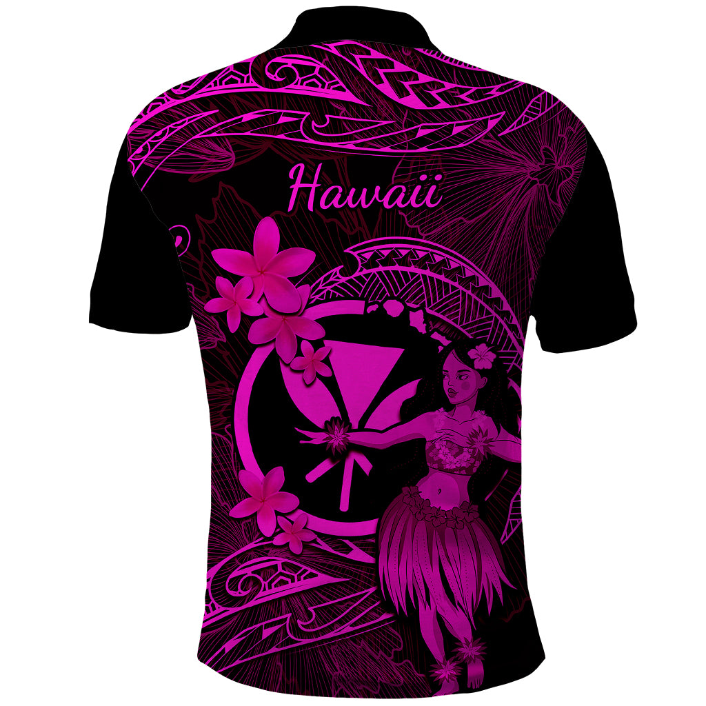 Hawaii Polo Shirt Hula Girl Mix Polynesian Plumeria Pink Version - Wonder Print Shop