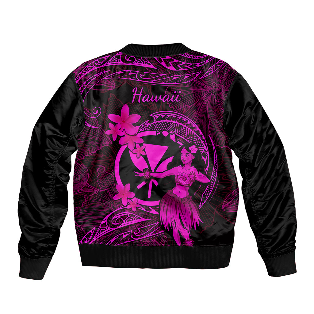 Hawaii Sleeve Zip Bomber Jacket Hula Girl Mix Polynesian Plumeria Pink Version - Wonder Print Shop
