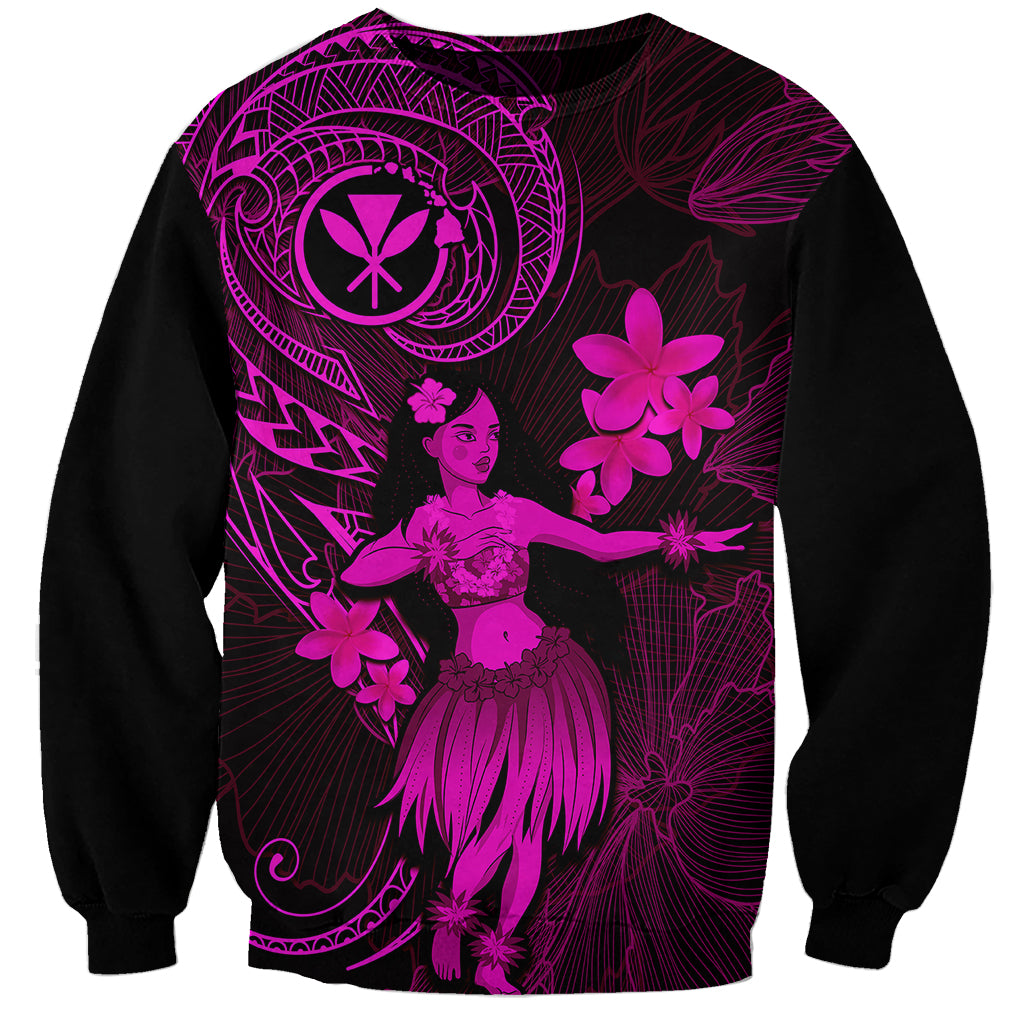 Hawaii Sweatshirt Hula Girl Mix Polynesian Plumeria Pink Version - Wonder Print Shop