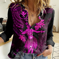 Hawaii Women Casual Shirt Hula Girl Mix Polynesian Plumeria Pink Version - Wonder Print Shop
