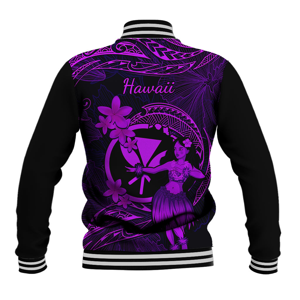 Hawaii Baseball Jacket Hula Girl Mix Polynesian Plumeria Purple Version - Wonder Print Shop