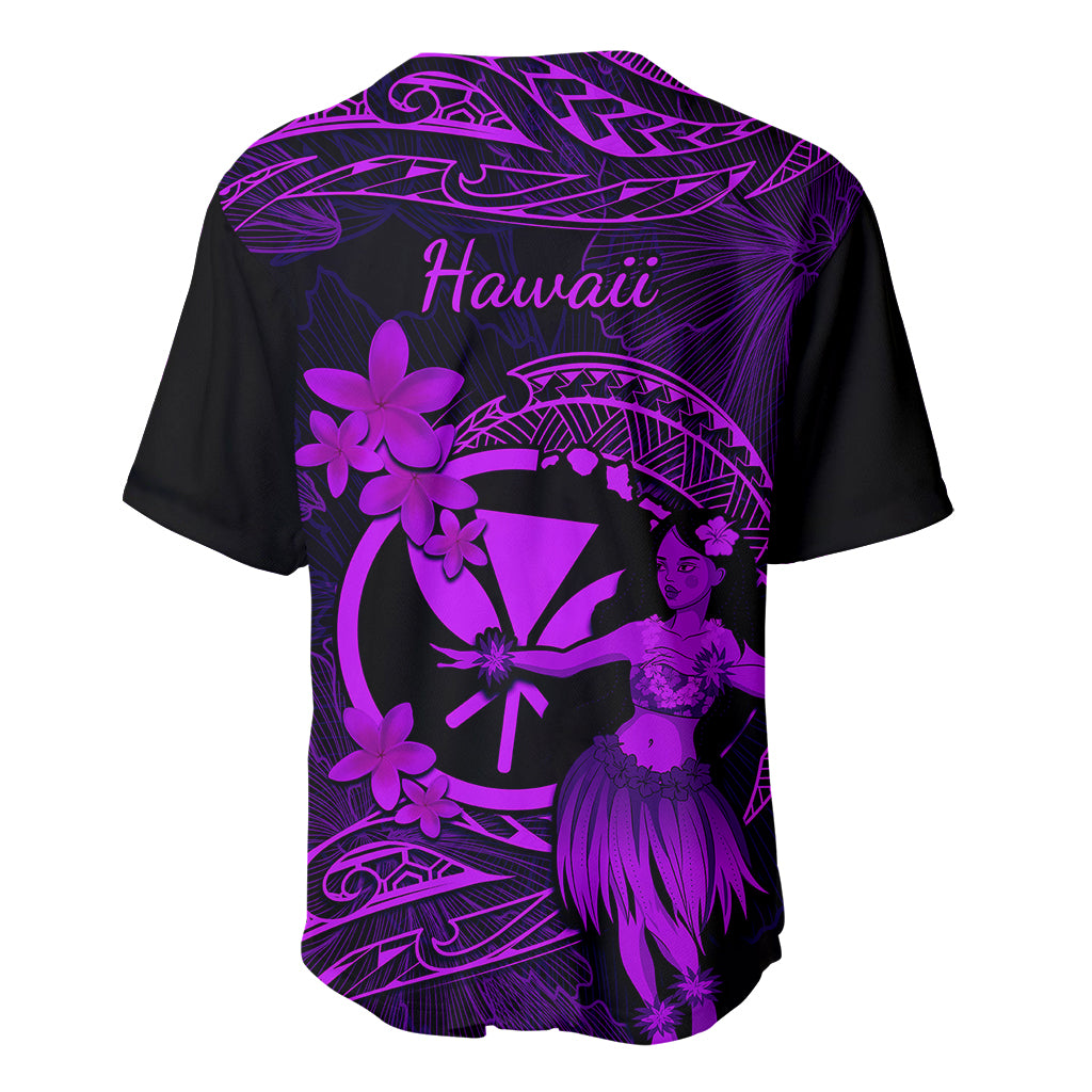 Hawaii Baseball Jersey Hula Girl Mix Polynesian Plumeria Purple Version - Wonder Print Shop