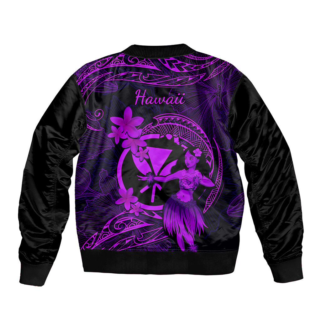 Hawaii Bomber Jacket Hula Girl Mix Polynesian Plumeria Purple Version - Wonder Print Shop