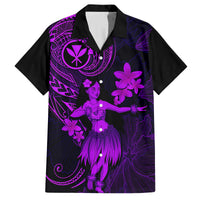 Hawaii Family Matching Off Shoulder Long Sleeve Dress and Hawaiian Shirt Hula Girl Mix Polynesian Plumeria Purple Version - Wonder Print Shop
