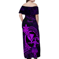 Hawaii Family Matching Off Shoulder Maxi Dress and Hawaiian Shirt Hula Girl Mix Polynesian Plumeria Purple Version - Wonder Print Shop