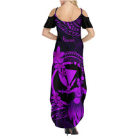Hawaii Family Matching Summer Maxi Dress and Hawaiian Shirt Hula Girl Mix Polynesian Plumeria Purple Version - Wonder Print Shop