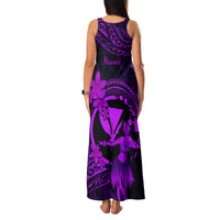 Hawaii Family Matching Tank Maxi Dress and Hawaiian Shirt Hula Girl Mix Polynesian Plumeria Purple Version - Wonder Print Shop