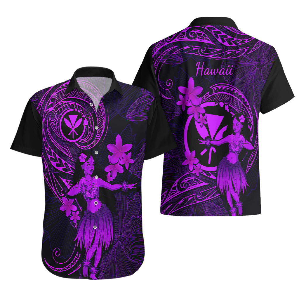 Hawaii Hawaiian Shirt Hula Girl Mix Polynesian Plumeria Purple Version - Wonder Print Shop