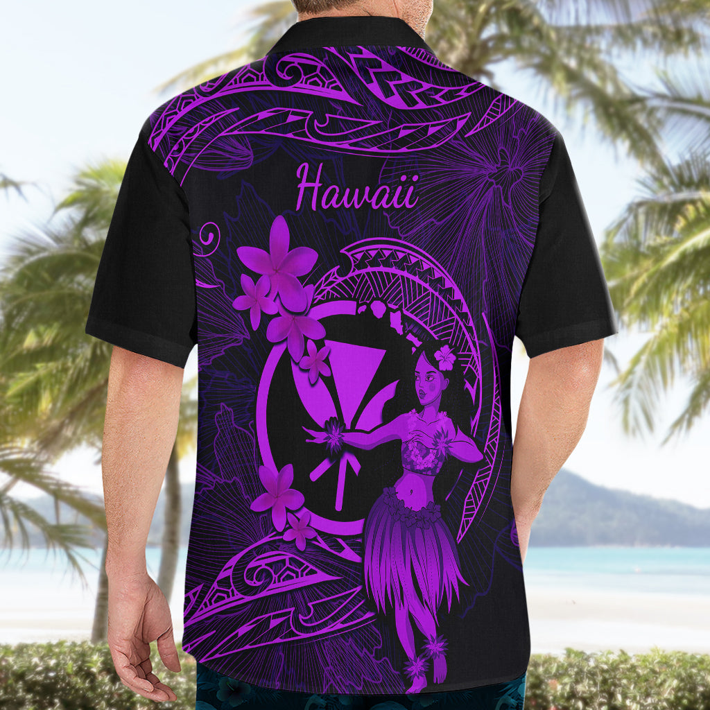 Hawaii Hawaiian Shirt Hula Girl Mix Polynesian Plumeria Purple Version - Wonder Print Shop
