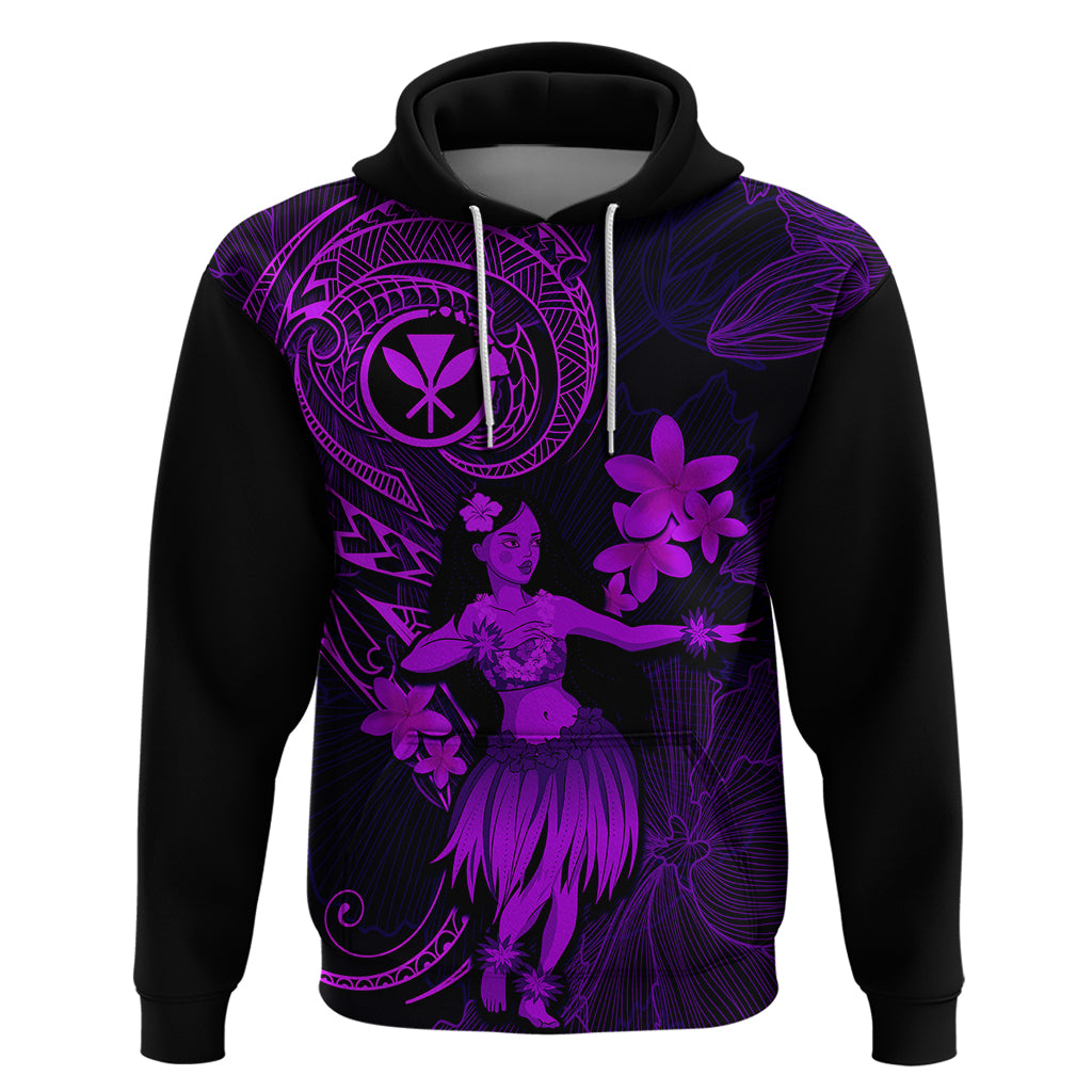 Hawaii Hoodie Hula Girl Mix Polynesian Plumeria Purple Version - Wonder Print Shop