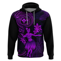 Hawaii Hoodie Hula Girl Mix Polynesian Plumeria Purple Version - Wonder Print Shop