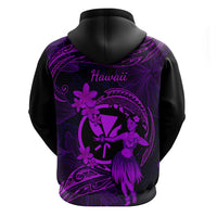 Hawaii Hoodie Hula Girl Mix Polynesian Plumeria Purple Version - Wonder Print Shop