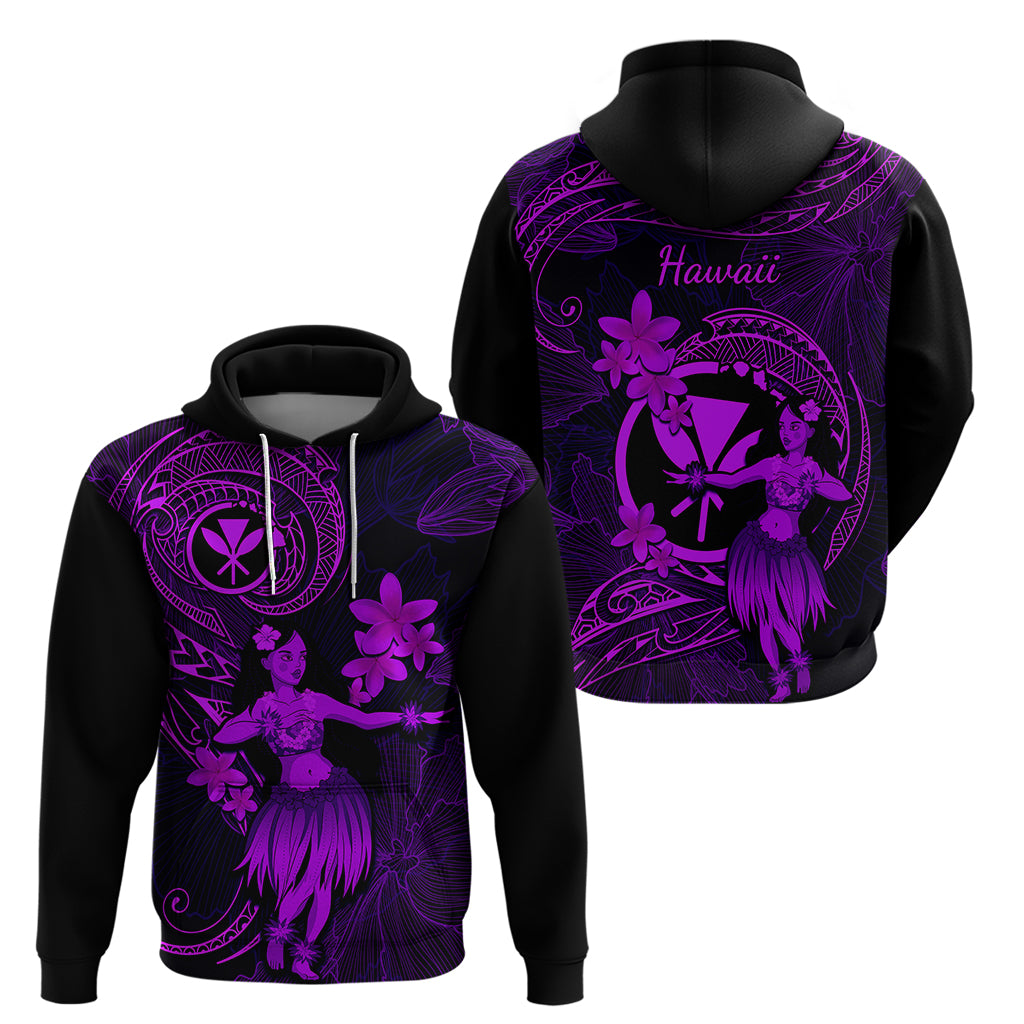 Hawaii Hoodie Hula Girl Mix Polynesian Plumeria Purple Version - Wonder Print Shop