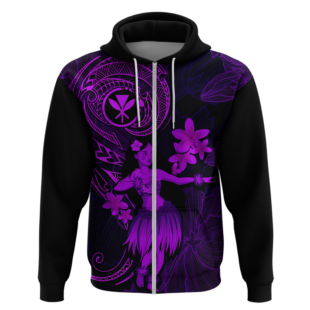 Hawaii Hoodie Hula Girl Mix Polynesian Plumeria Purple Version - Wonder Print Shop
