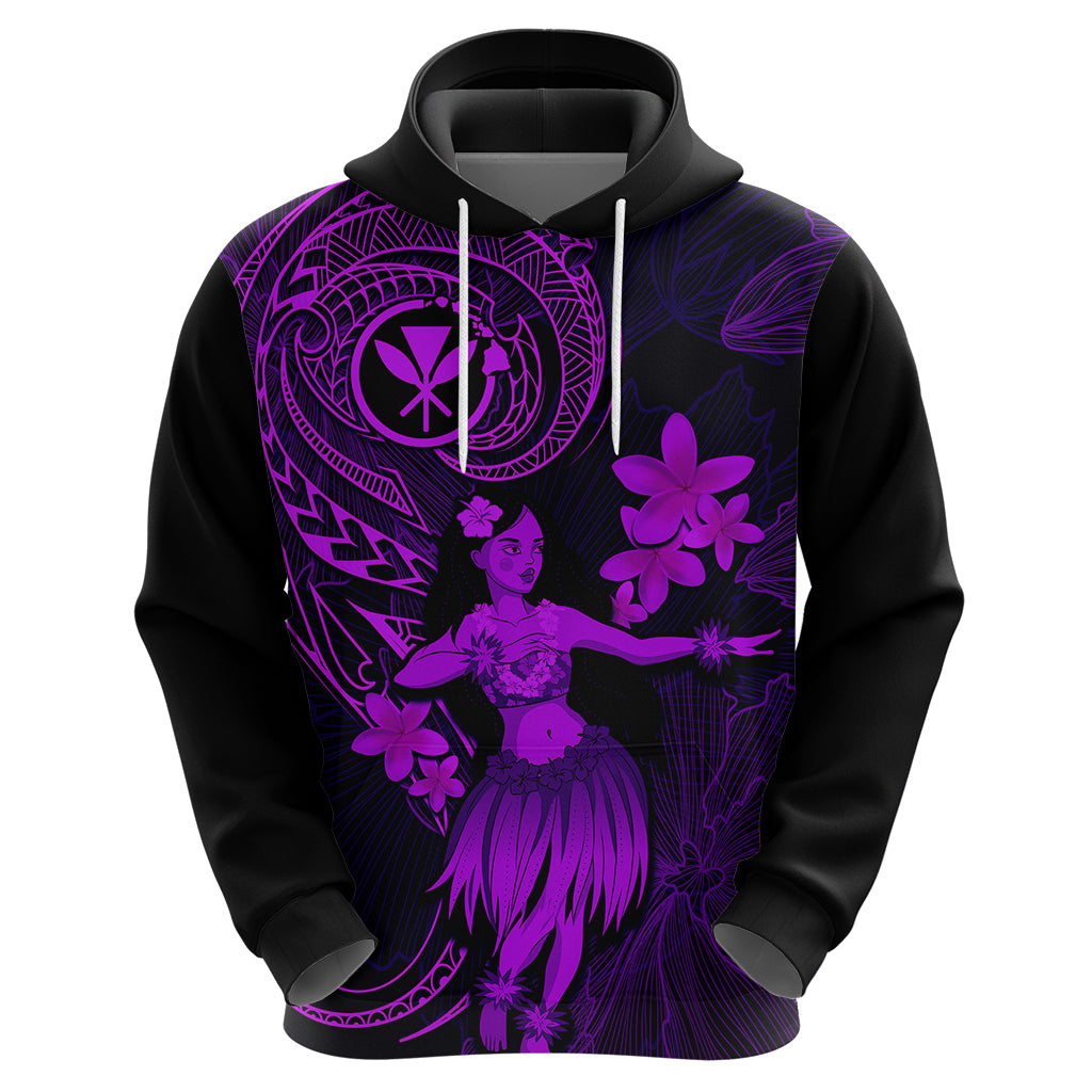 Hawaii Hoodie Hula Girl Mix Polynesian Plumeria Purple Version - Wonder Print Shop