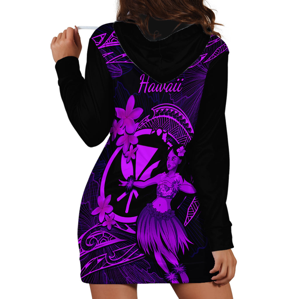 Hawaii Hoodie Dress Hula Girl Mix Polynesian Plumeria Purple Version - Wonder Print Shop