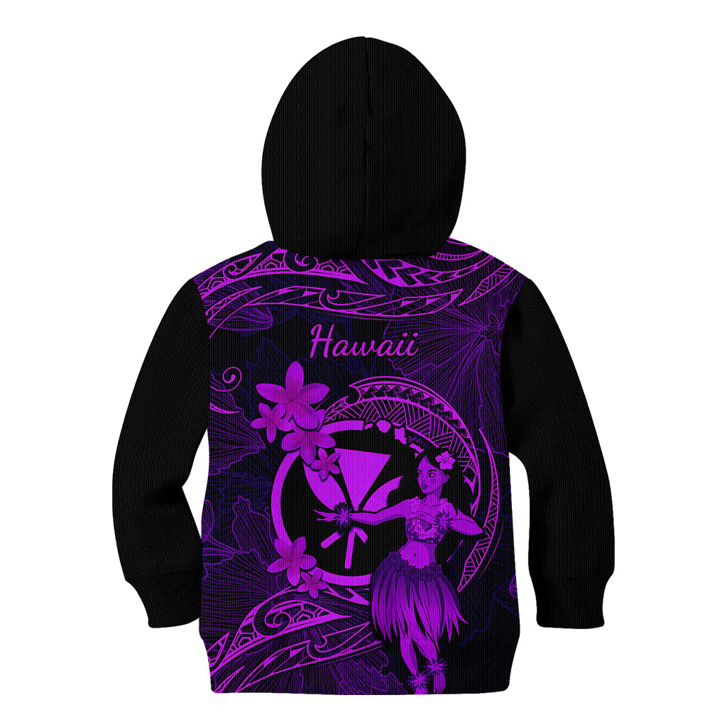 Hawaii Kid Hoodie Hula Girl Mix Polynesian Plumeria Purple Version - Wonder Print Shop