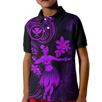 Hawaii Kid Polo Shirt Hula Girl Mix Polynesian Plumeria Purple Version - Wonder Print Shop