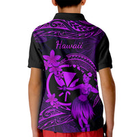 Hawaii Kid Polo Shirt Hula Girl Mix Polynesian Plumeria Purple Version - Wonder Print Shop