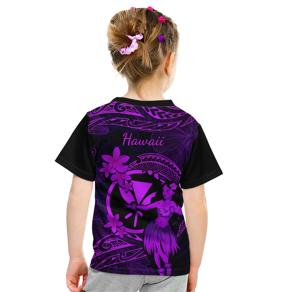Hawaii Kid T Shirt Hula Girl Mix Polynesian Plumeria Purple Version - Wonder Print Shop