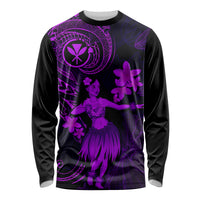 Hawaii Long Sleeve Shirt Hula Girl Mix Polynesian Plumeria Purple Version - Wonder Print Shop
