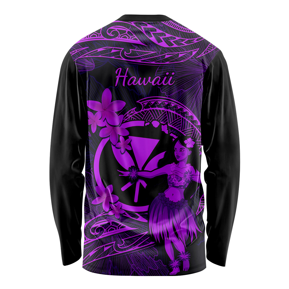 Hawaii Long Sleeve Shirt Hula Girl Mix Polynesian Plumeria Purple Version - Wonder Print Shop