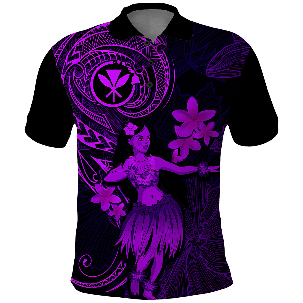 Hawaii Polo Shirt Hula Girl Mix Polynesian Plumeria Purple Version - Wonder Print Shop