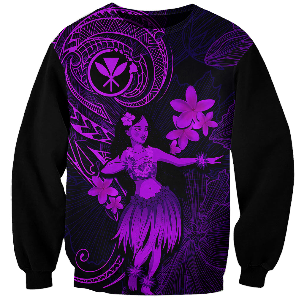 Hawaii Sweatshirt Hula Girl Mix Polynesian Plumeria Purple Version - Wonder Print Shop