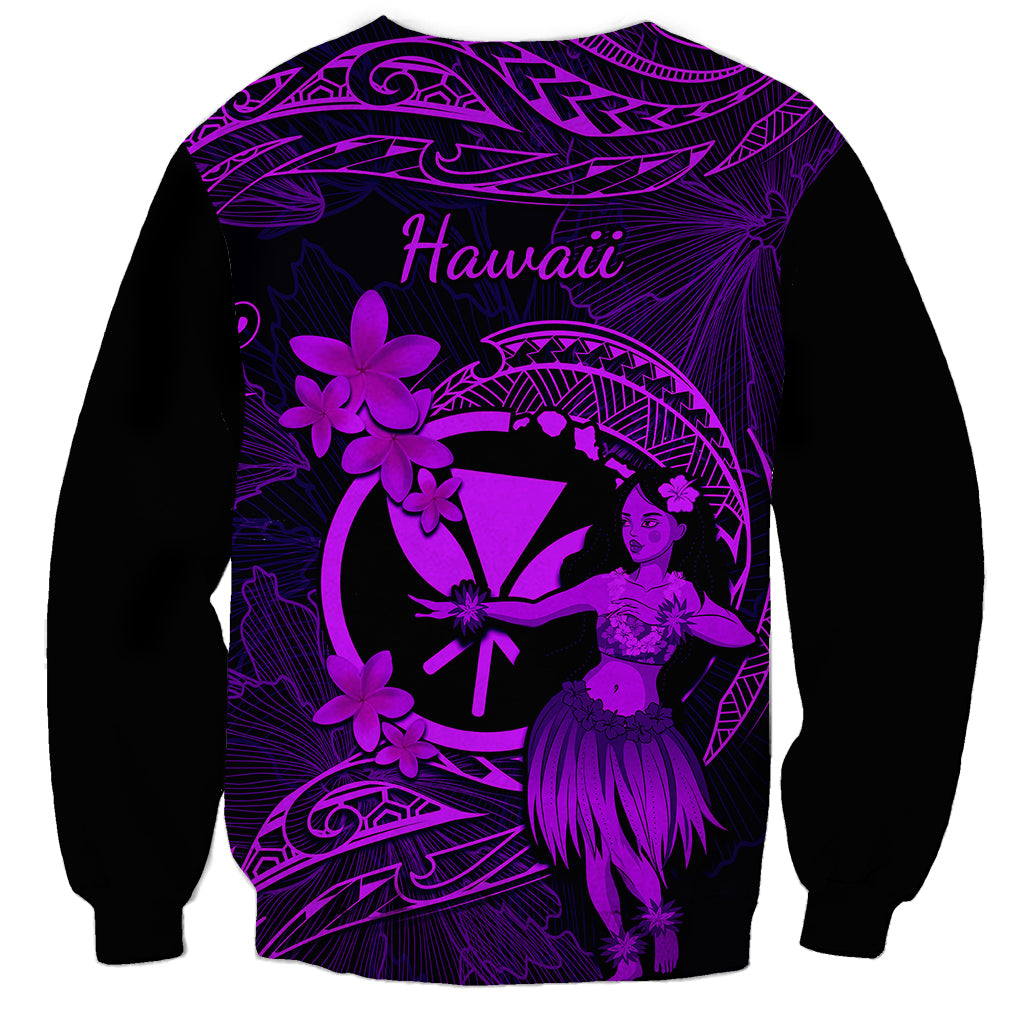 Hawaii Sweatshirt Hula Girl Mix Polynesian Plumeria Purple Version - Wonder Print Shop