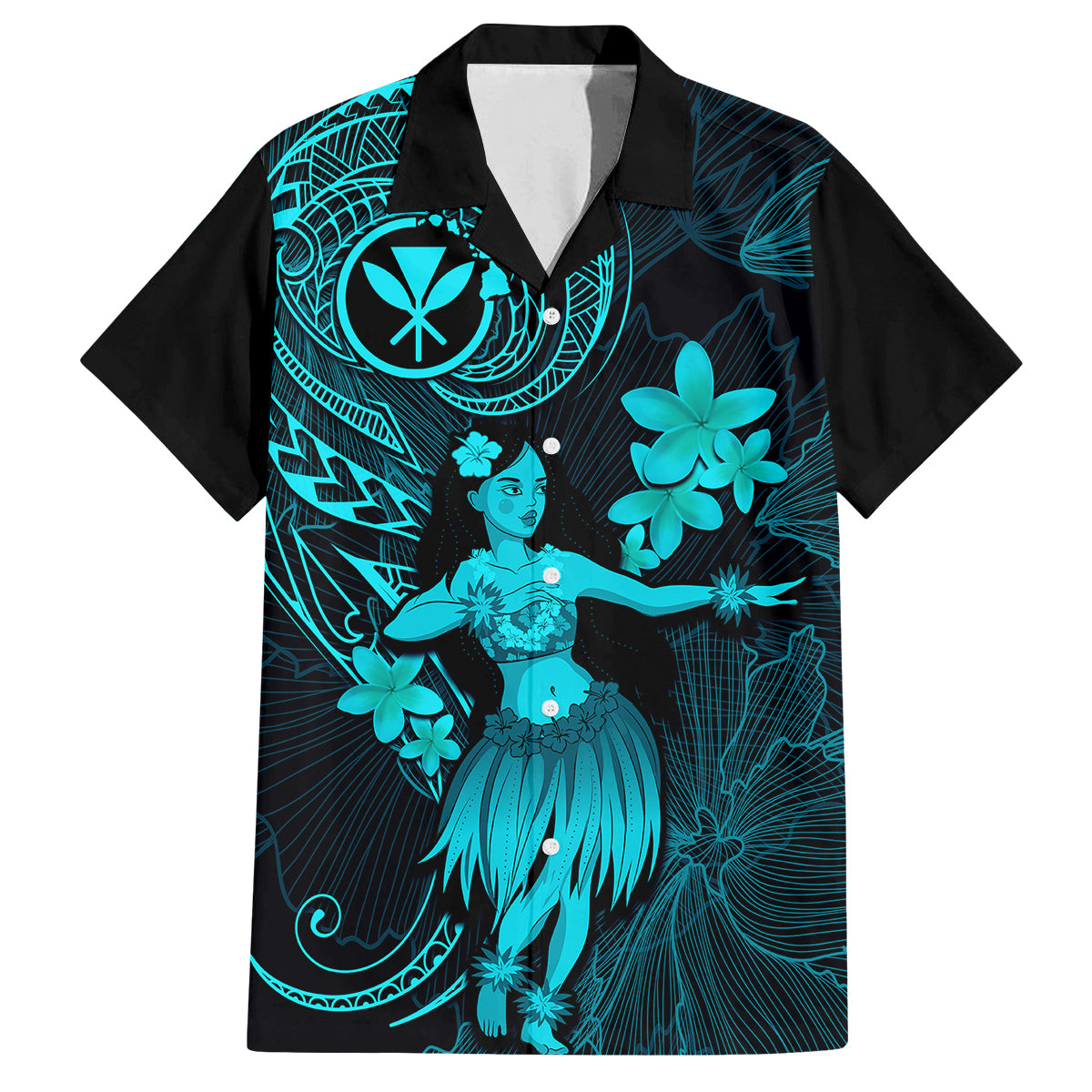 Hawaii Family Matching Mermaid Dress and Hawaiian Shirt Hula Girl Mix Polynesian Plumeria Turquoise Version - Wonder Print Shop